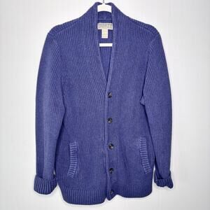 Duluth Grandpa Cardigan‎ Size L Chunky Cotton Knit Blue Pockets Classic Casual